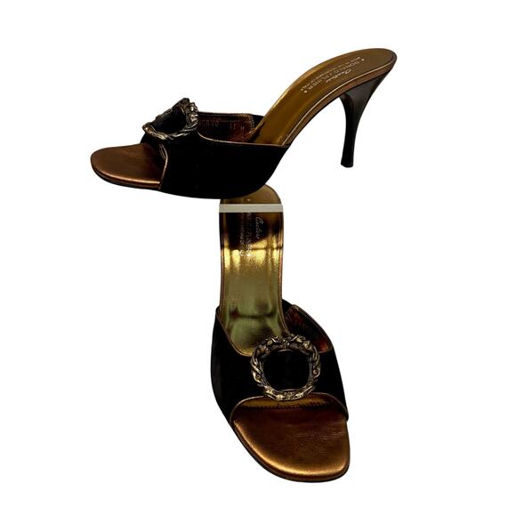 Donald Pliner Shoe Slide Black Suede Bronze Metal Buckle Rhinestones $295 NWT - Picture 3 of 6
